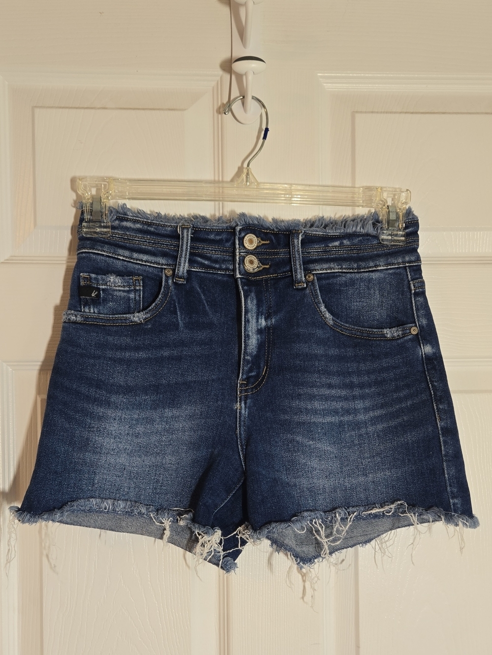 KanCan Dark Blue Distressed Frayed Hem Jean Shorts Size 27 Waist (US 4)
